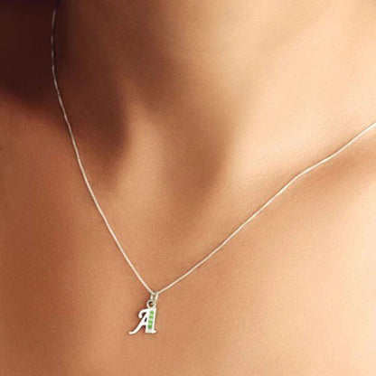 Cadena De Plata Con Dije De Letra Inicial + Zircones Verdes