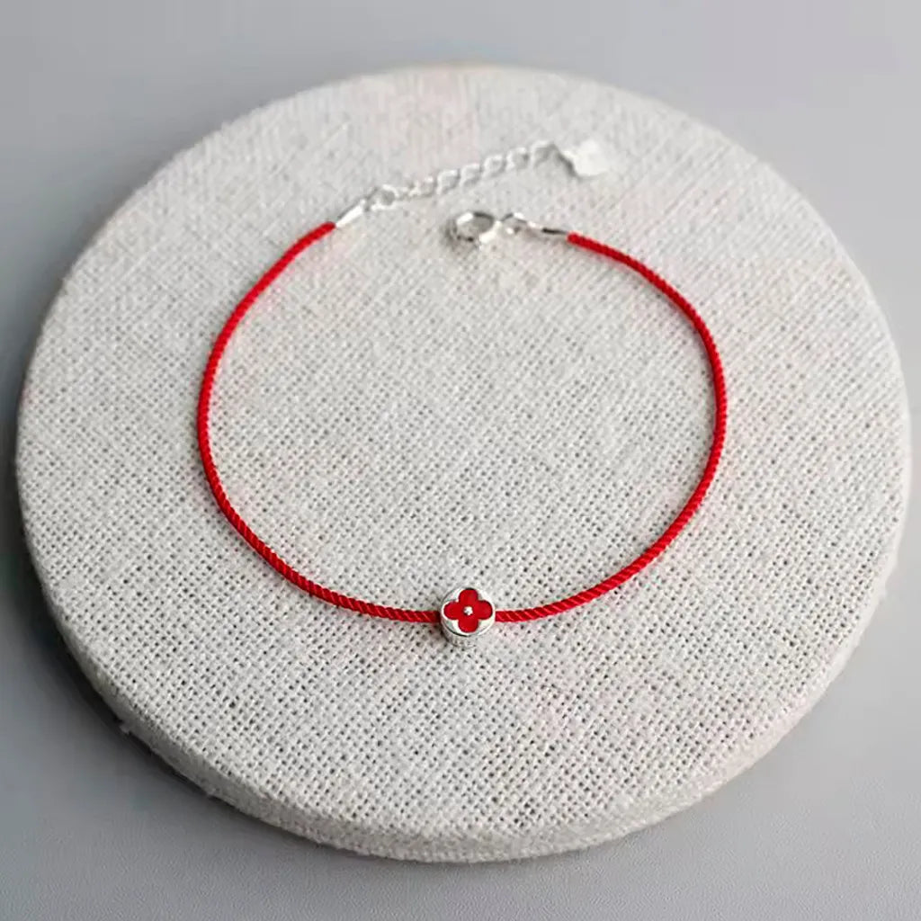 Pulsera Trébol Rojo Del Destino Plata Ley Real Esterlina 925
