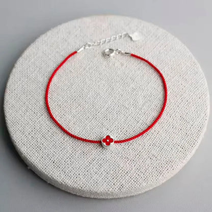 Pulsera Trébol Rojo Del Destino Plata Ley Real Esterlina 925