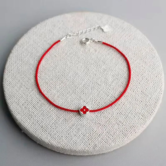 Pulsera Trébol Rojo Del Destino Plata Ley Real Esterlina 925