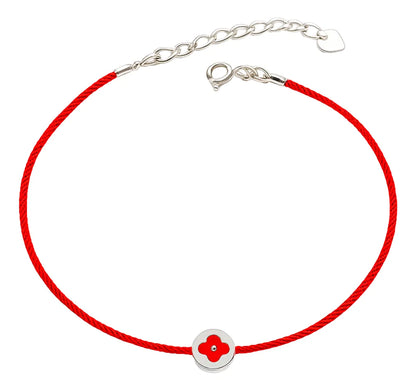 Pulsera Trébol Rojo Del Destino Plata Ley Real Esterlina 925