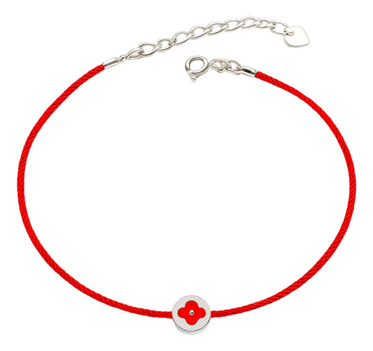 Pulsera Trébol Rojo Del Destino Plata Ley Real Esterlina 925