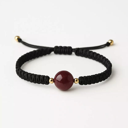 Pulsera Natural Cinabrio Amuleto De Suerte +Oro 18k