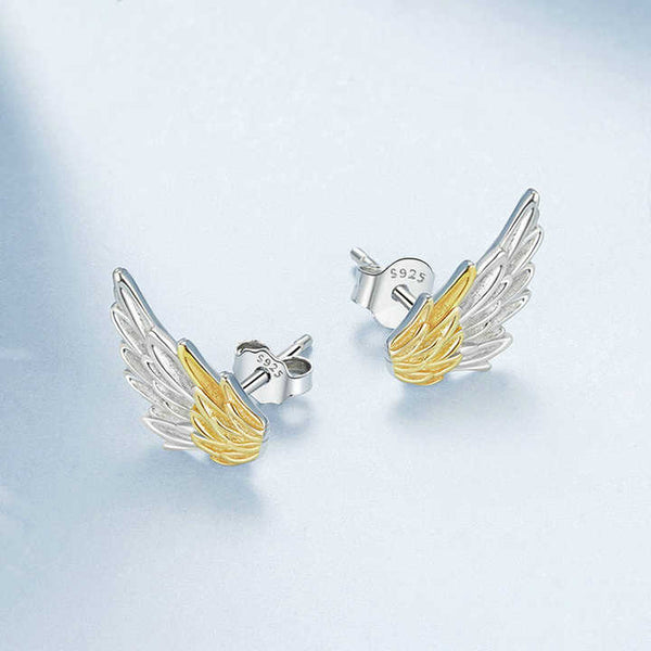 Aretes Alas de Ángel – Plata 925 con Detalles Dorados