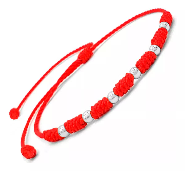 pulsera 7 nudos roja en plata