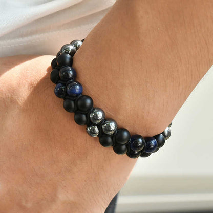 Pulsera doble Onix Mate-Malaquita-Ojo Tigre