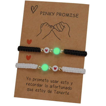 Pulsera De Corazón Con Pepita Luminosa Tejida Para Parejas