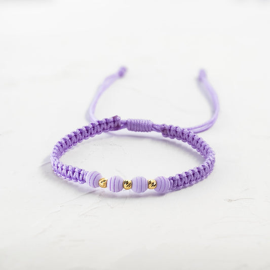 Pulsera Trenzada Morada con Balines Diamantados 18k