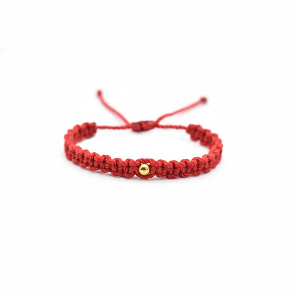 Pulsera Hilo Rojo Trenzado Bebé Pepita Oro 18k