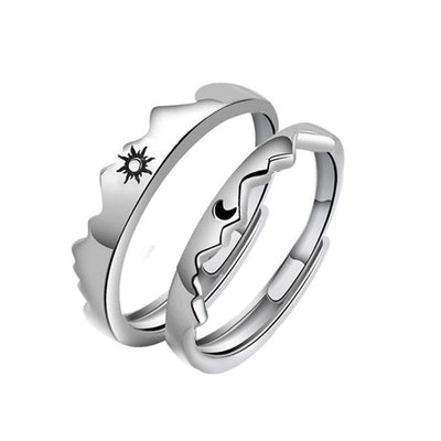 Anillo Sol Y Luna Para Parejas Ajustable Bañado En Plata X2