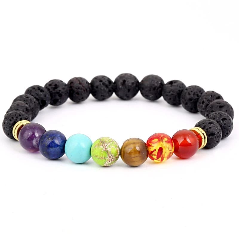 Pulsera De 7 Chakras Piedras Naturales + Piedras Volcánicas