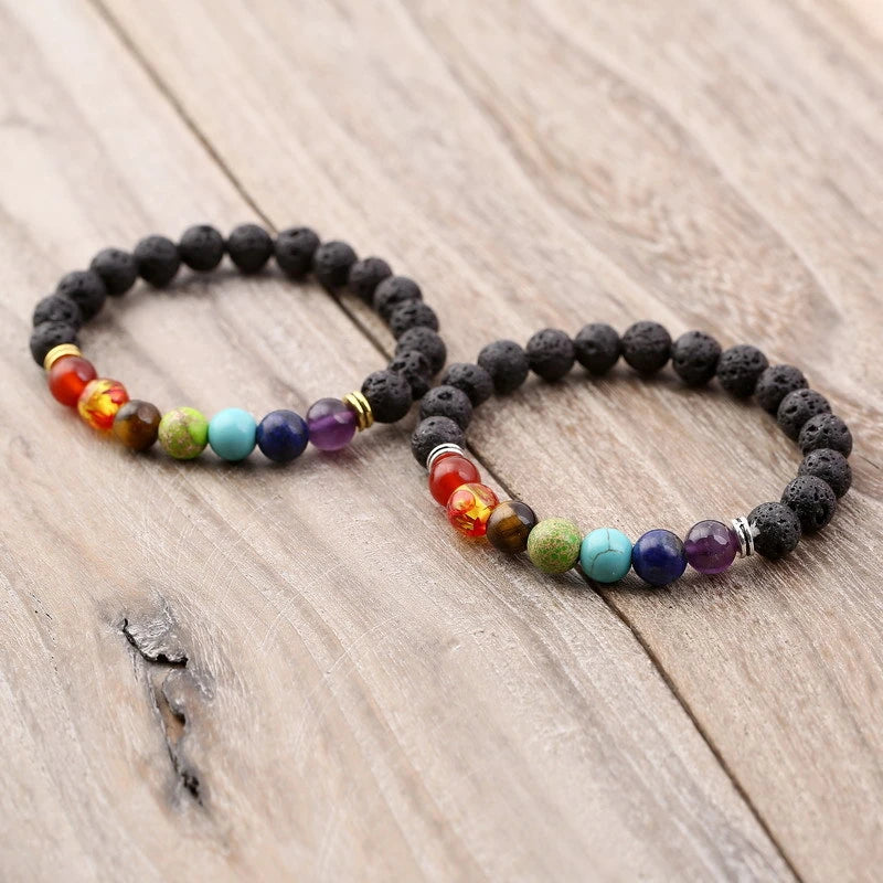 Pulsera De 7 Chakras Piedras Naturales + Piedras Volcánicas