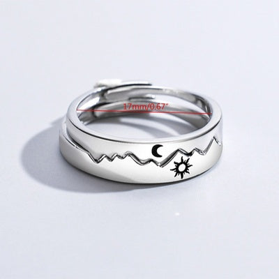 Anillo Sol Y Luna Para Parejas Ajustable Bañado En Plata X2