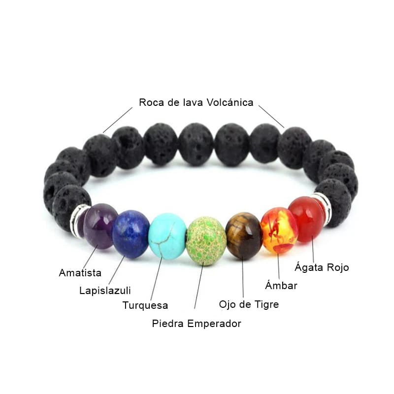 Pulsera De 7 Chakras Piedras Naturales + Piedras Volcánicas