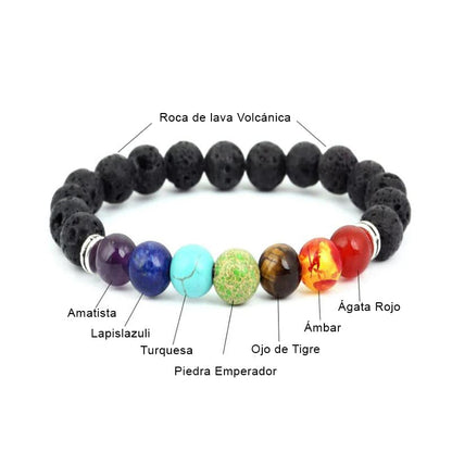 Pulsera De 7 Chakras Piedras Naturales + Piedras Volcánicas
