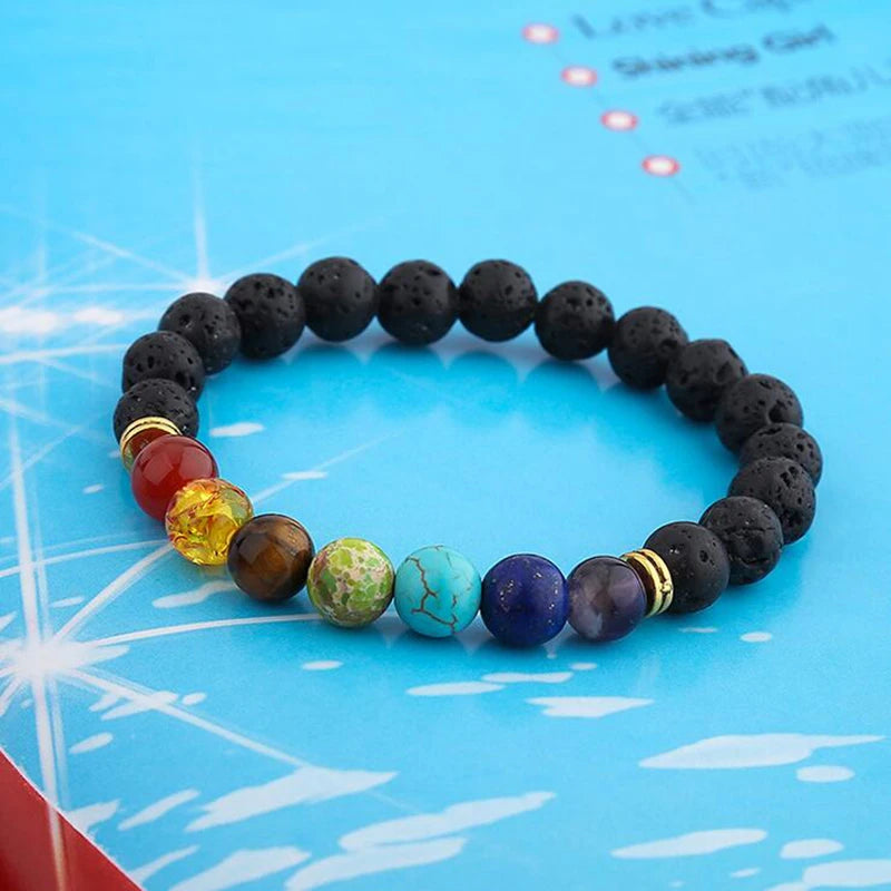 Pulsera De 7 Chakras Piedras Naturales + Piedras Volcánicas