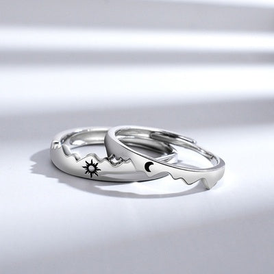 Anillo Sol Y Luna Para Parejas Ajustable Bañado En Plata X2
