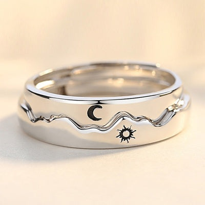 Anillo Sol Y Luna Para Parejas Ajustable Bañado En Plata X2