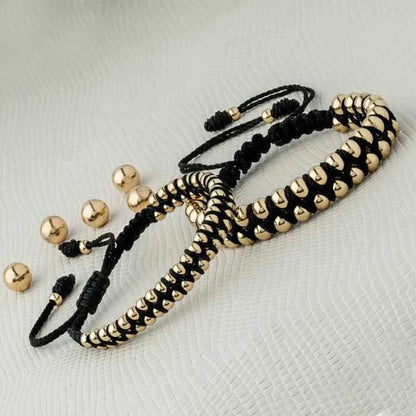 Pulsera Balines Grandes De Oro Laminado 18k Trenzada