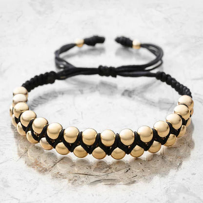 Pulsera Balines Grandes De Oro Laminado 18k Trenzada