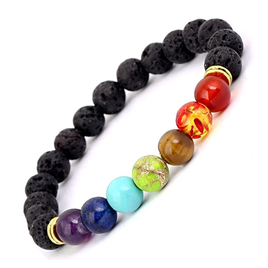 Pulsera De 7 Chakras Piedras Naturales + Piedras Volcánicas