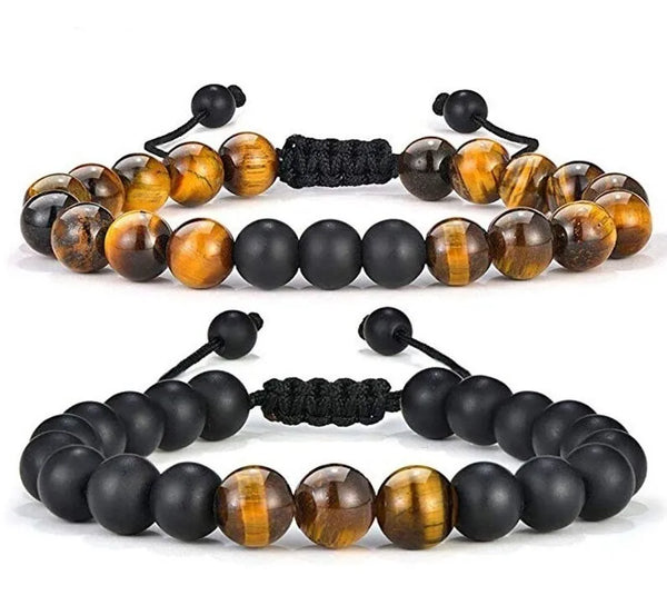Pulseras Para Parejas En Piedra Natural (Ojo De Tigre y Onix)